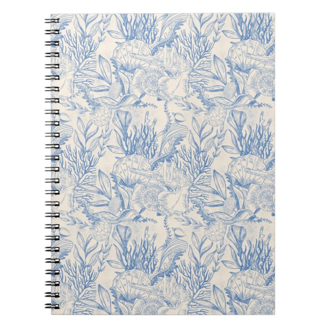 Caderno Espiral num fundo branco, tema azul marinho (Frente)