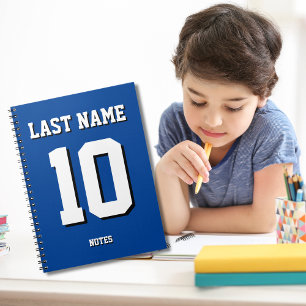 Caderno Espiral Número de Jersey de esportes azuis personalizados