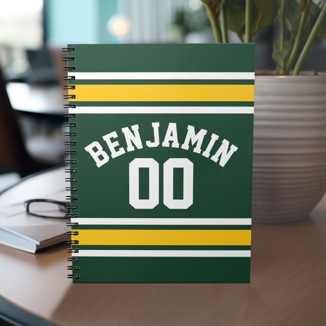 Caderno Espiral Número de Nome Personalizado de Futebol de Jersey  (Personalized notebook with Sports Jersey Football Design - Custom Name and Other Text)
