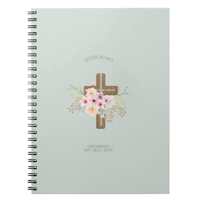 Caderno Espiral NUN - Portaria ou Aniversário - Cruz Floral (Frente)
