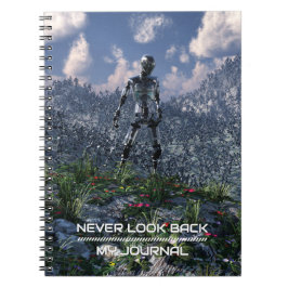 Caderno Espiral Nunca Olhe para Trás. Paisagem futurista com robôs