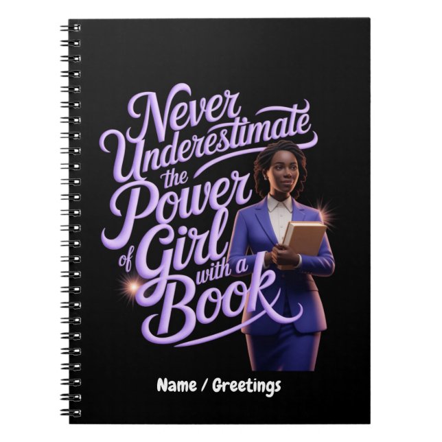 Caderno Espiral Nunca subestime o poder da garota com um livro (Frente)