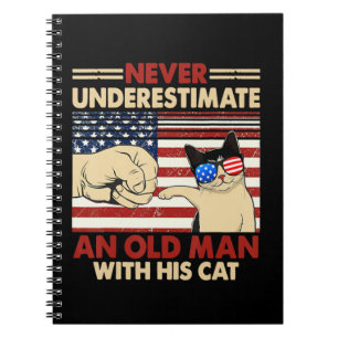 Caderno Espiral Nunca Subestime Um Velho Com Seu Gato Engraçado