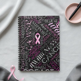 Caderno Espiral Nuvem de Palavras Conscientização do Câncer de Mam