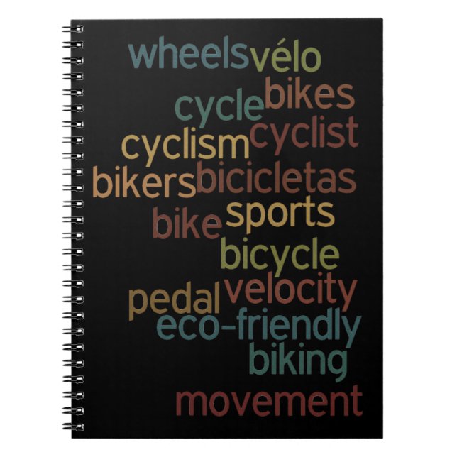 Caderno Espiral nuvem de palavras de bicicleta (Frente)