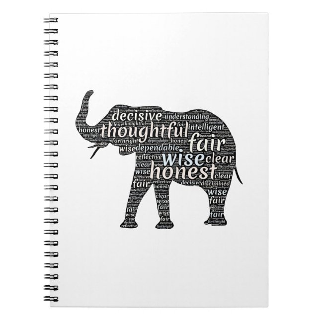 Caderno Espiral Nuvem de Palavras Qualidades de um Elefante (Frente)