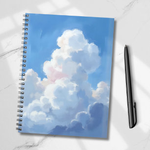 Caderno Espiral Nuvens Brancas Belo Céu Azul Aquarela