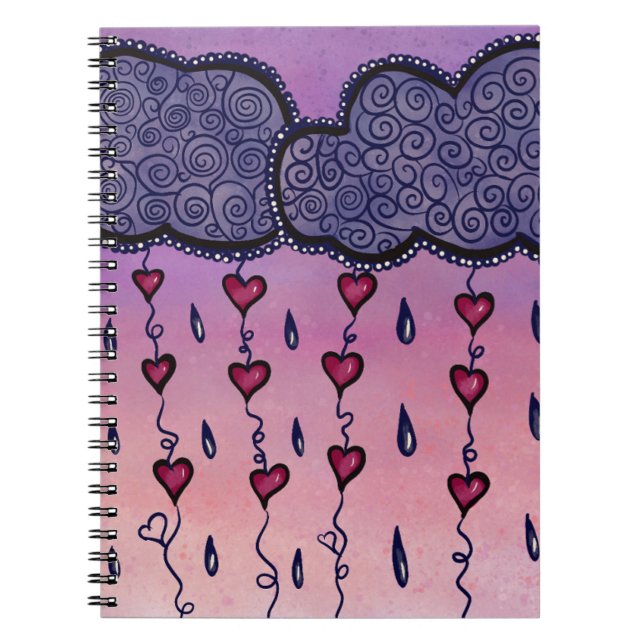 Caderno Espiral Nuvens, corações e gotas de chuva (Frente)