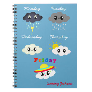 Caderno Espiral Nuvens de Kawaii Coloridas Bonitas Fim de Semana T