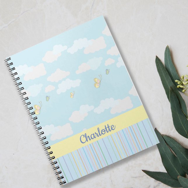Caderno Espiral Nuvens e borboletas Pastel Personalizadas (Criador carregado)