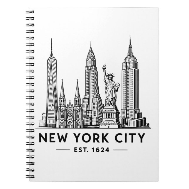 Caderno Espiral NYC Skyline Illustration with Statue of Liberty (Frente)