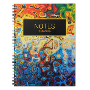 Caderno Espiral O abstrato roda azul amarelo alaranjado conhecido