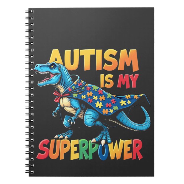 Caderno Espiral O Autismo É Meu Superpoder Dinossauro Conscientiza (Frente)