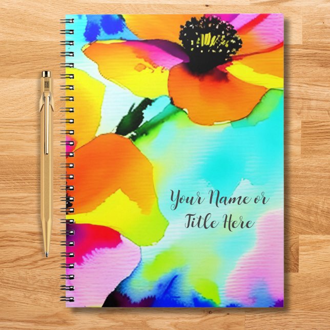 Caderno Espiral O Brilho Preenche Seu Nome Dia de as mães Personal (Watercolor floral notebook customized with your name or title with bright California poppies.)