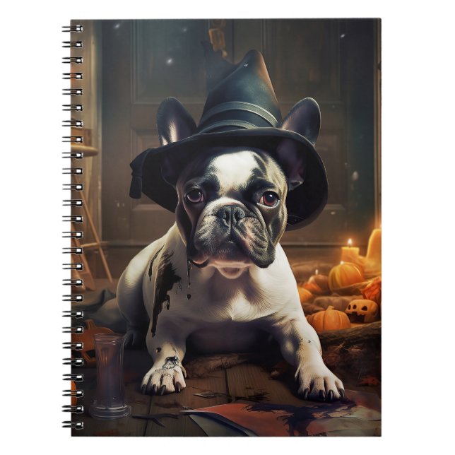 Caderno Espiral O Bulldog Francês Pumpkins Halloween Assustado (Frente)