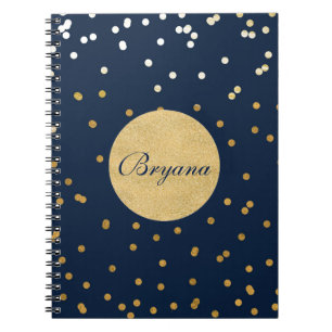 Caderno Espiral O confete brilhante azul & Dourado pontilha o