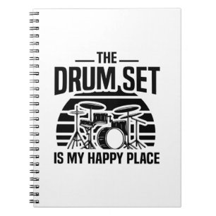 Caderno Espiral O conjunto de tambores é meu lugar feliz Drummer