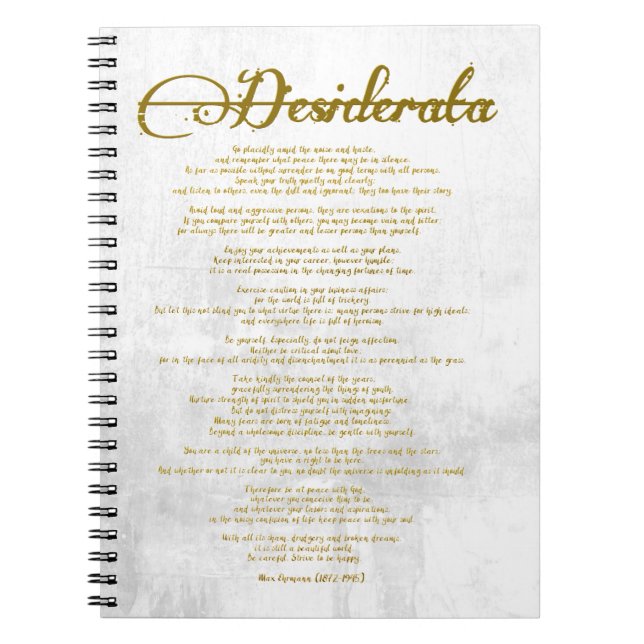 Caderno Espiral O Desiderata "Coisas Desejadas" (Frente)