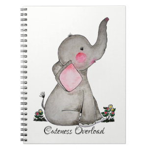 Caderno Espiral O elefante bonito do bebê da aguarela com cora &