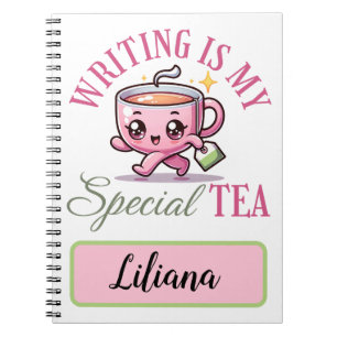 Caderno Espiral O Escrevendo Rosa Personalizado Bonito é o meu Chá
