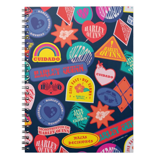 Caderno Espiral O Esquadrão Suicida | Padrão de Crachá de Harley Q (Frente)