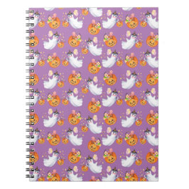 Caderno Espiral O fantasma do Halloween e o clipe de padrão sem co