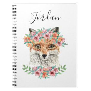 Caderno Espiral O Fox floral   adiciona seu nome