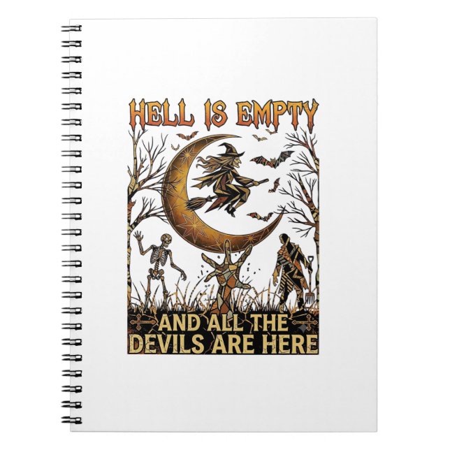 Caderno Espiral O Inferno Está Vazio Halloween Bruxa Lua Crescente (Frente)