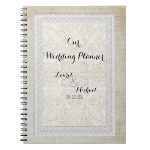 Caderno Espiral O laço rústico w do planejador do casamento