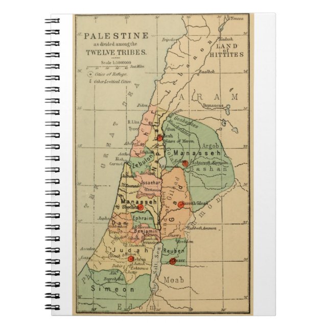 Caderno Espiral O mapa de Palestina dividiu-se pelos 12 tribos de (Frente)