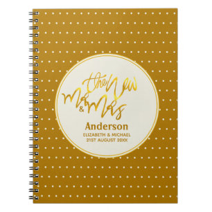 Caderno Espiral O novo Sr. e Sra. (nome, data) Dourada de casament
