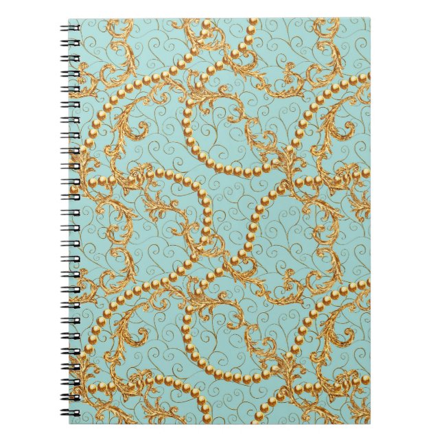 Caderno Espiral O ouro Rococo apresenta um padrão perfeito. texto  (Frente)