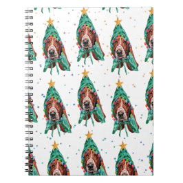 Caderno Espiral O Padrão de Cachorro da Caça Basset é Natal