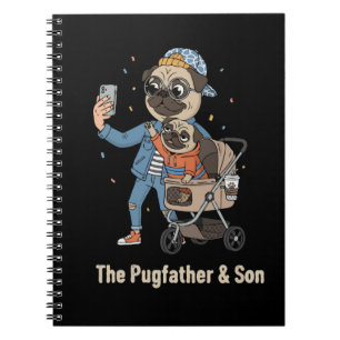 Caderno Espiral O Pugfather & Filho Selfi Engraçado de Pai Pug e