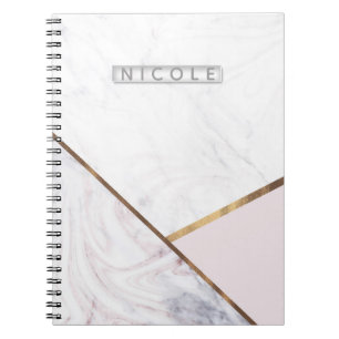 Caderno Espiral O redemoinho de mármore Dourado cor-de-rosa & cor