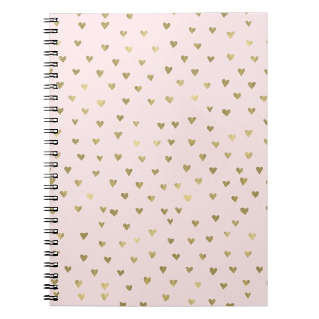 Caderno Espiral O rosa cora corações Dourados (Frente)