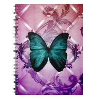Caderno Espiral O roxo magenta roda borboleta boémia da cerceta