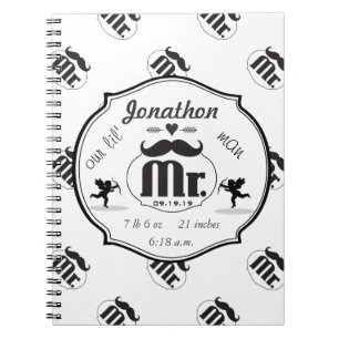 Caderno Espiral O Sr. Mustache Lil Man Baby Boy Stats