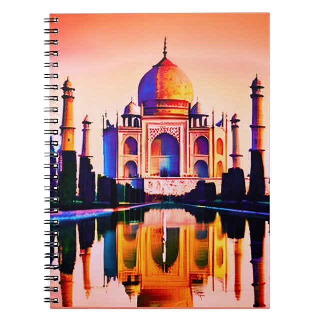 Caderno Espiral O Taj Mahal contra um céu sunset (Frente)