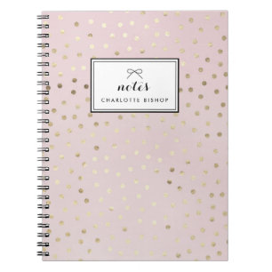 Caderno Espiral O teste padrão de pontos da folha Dourado cora