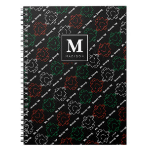 Caderno Espiral O teste padrão vermelho, branco & verde adicion