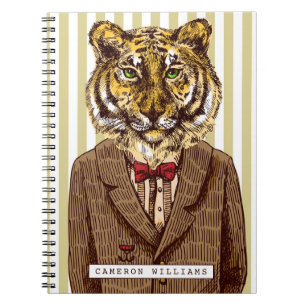 Caderno Espiral O tigre no desgaste   da noite adiciona seu nome