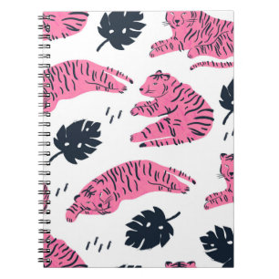 Caderno Espiral O tigre rosa está em várias posições. Lea trop