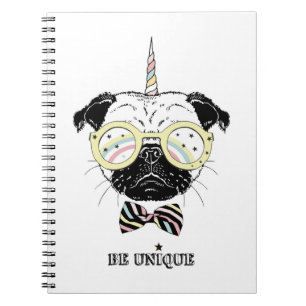 Caderno Espiral O unicórnio do Pug   seja original