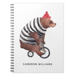 Caderno Espiral O urso do divertimento da bicicleta adiciona seu