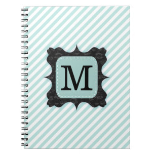 Caderno Espiral O verde da hortelã do vintage listra o monograma