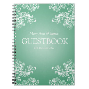 Caderno Espiral O vintage do Guestbook do casamento roda a hortel