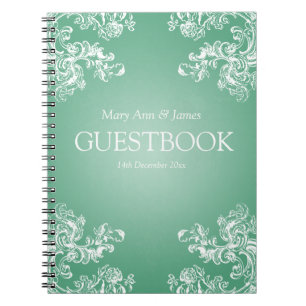 Caderno Espiral O vintage do Guestbook do casamento roda a hortelã
