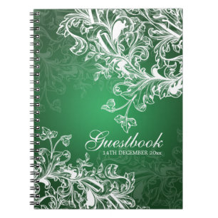 Caderno Espiral O vintage do Guestbook do casamento roda verde