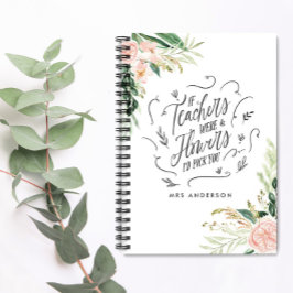 Caderno Espiral Obrigado floral cor-de-rosa, seu presente de profe